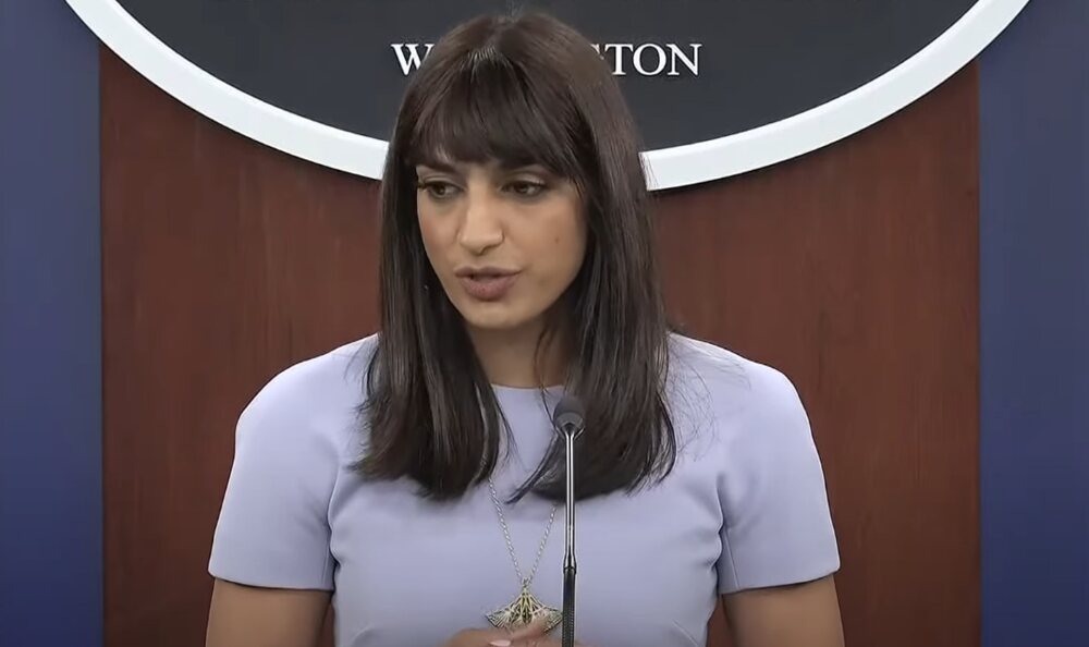 Spokesperson speaking at a Pentagon podium